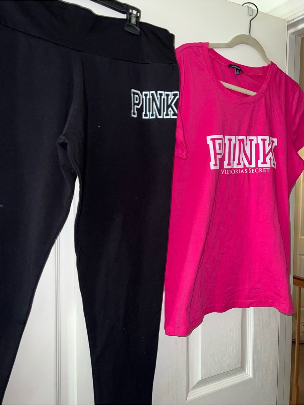 Hot Pink Logo Tee with Black Logo Leggings